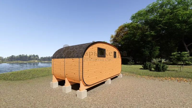 Баня-бочка «Гипоид» из кедра 5х2,2 метра (вариант 1)