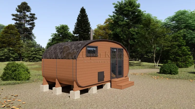 Баня-бочка «Гипоид» из кедра 5х2,2 метра (вариант 2)